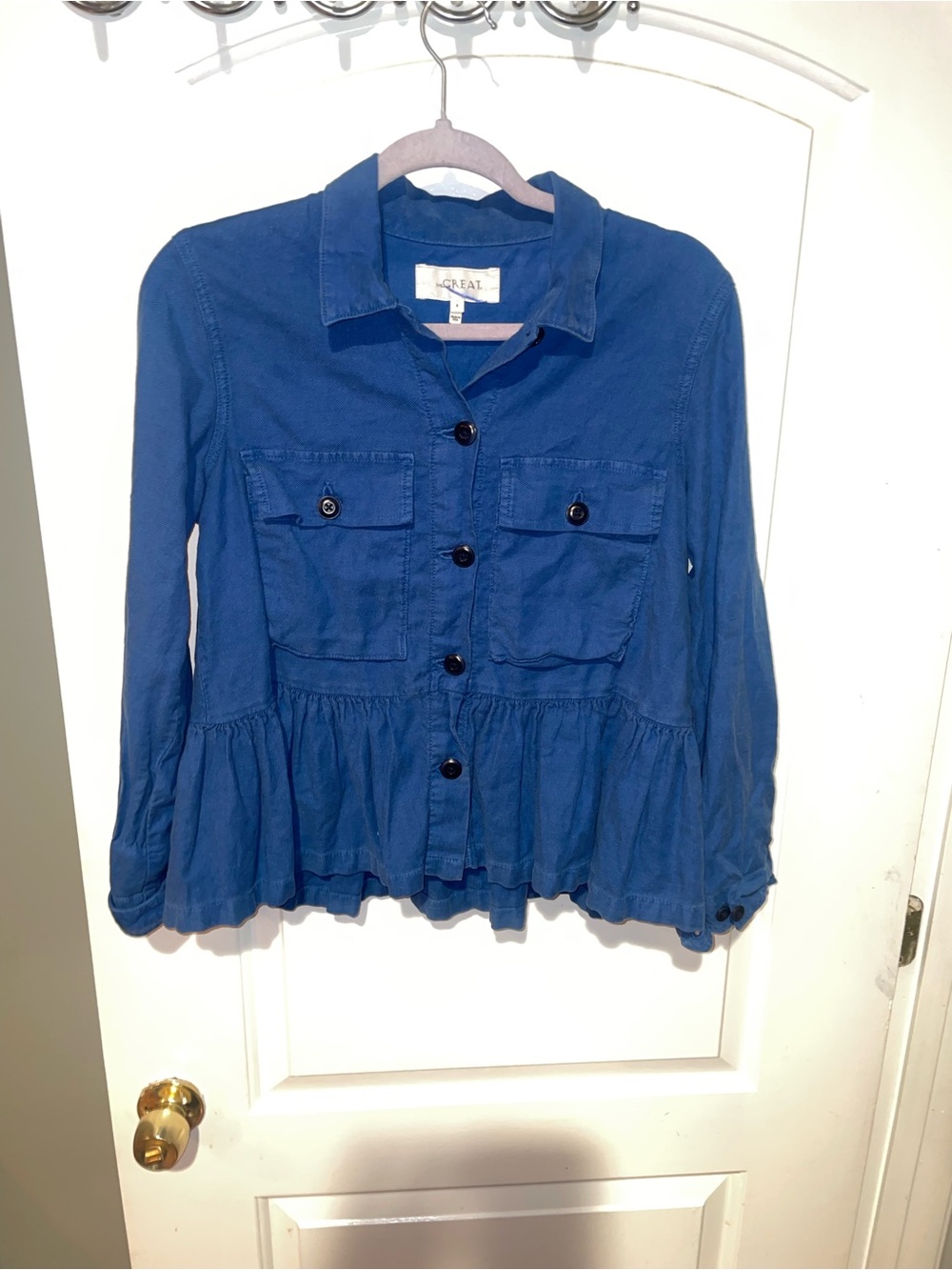 New! THE GREAT. Flutter Army Jacket Utility Ruffle Hem Blue 💙 XS - Picture 5 of 11